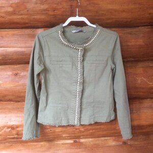Arianna by Howards Pearls Sage Green Raw Hem Shacket Size S/M
